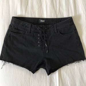 PAIGE lace-up black denim short